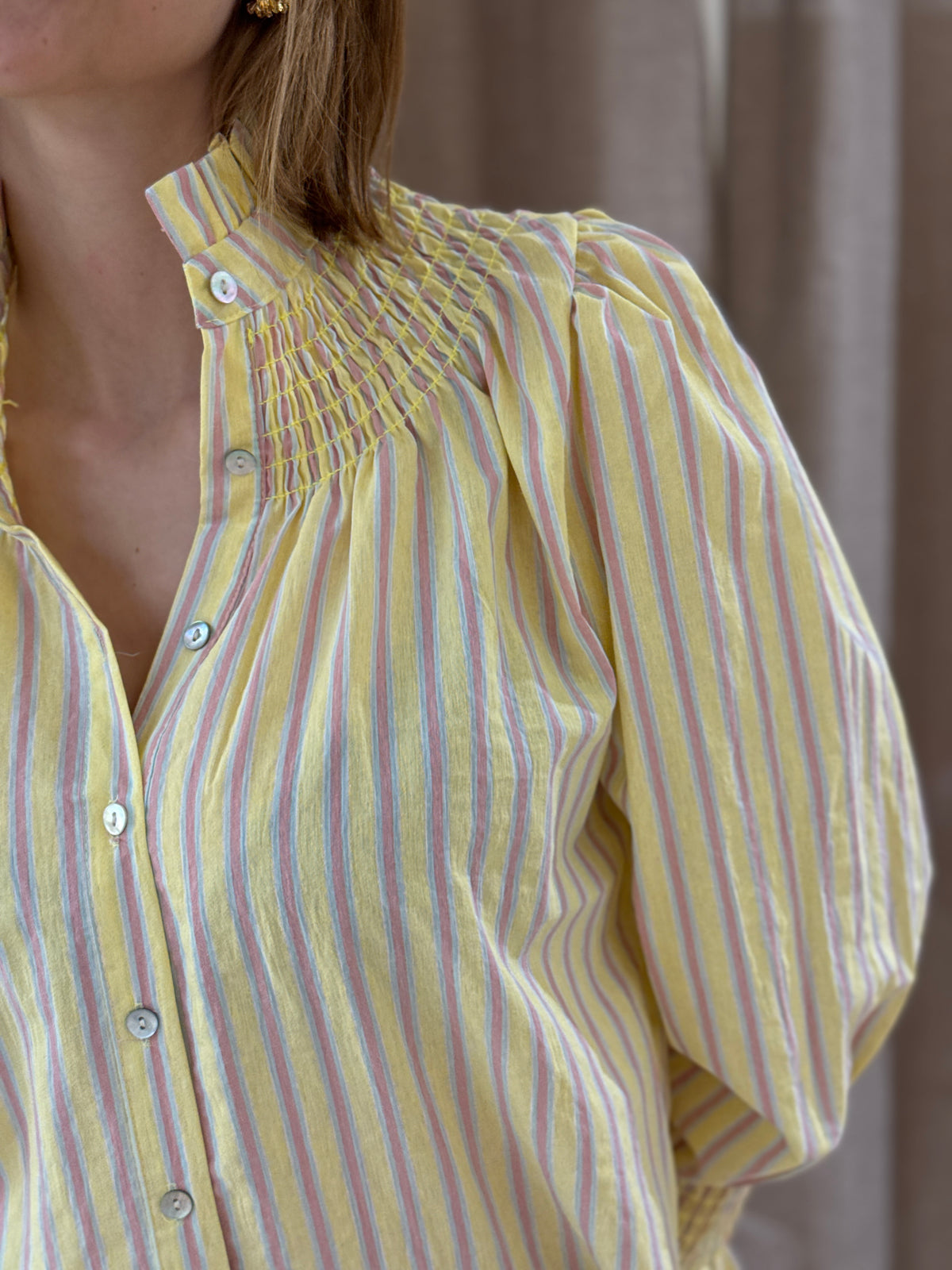 Camisa Saint Remy Rayas Amarilla y Rosa