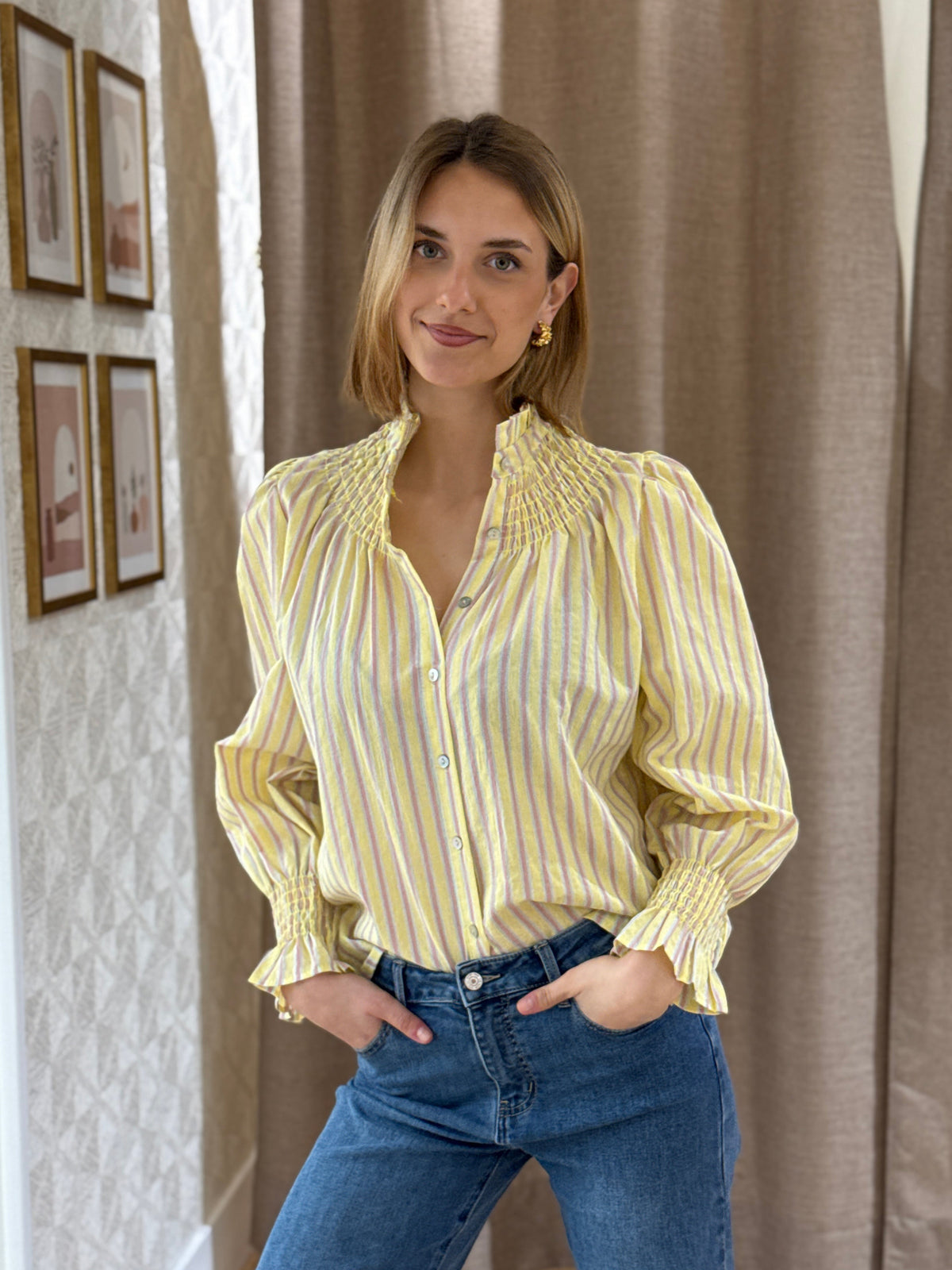 Camisa Saint Remy Rayas Amarilla y Rosa