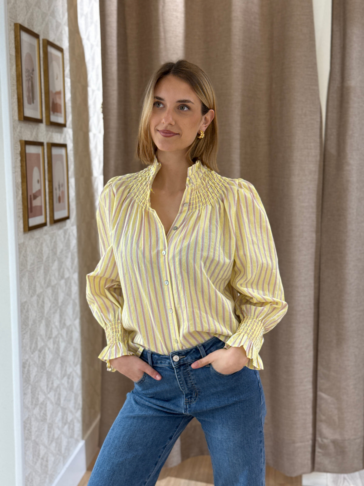 Camisa Saint Remy Rayas Amarilla y Rosa