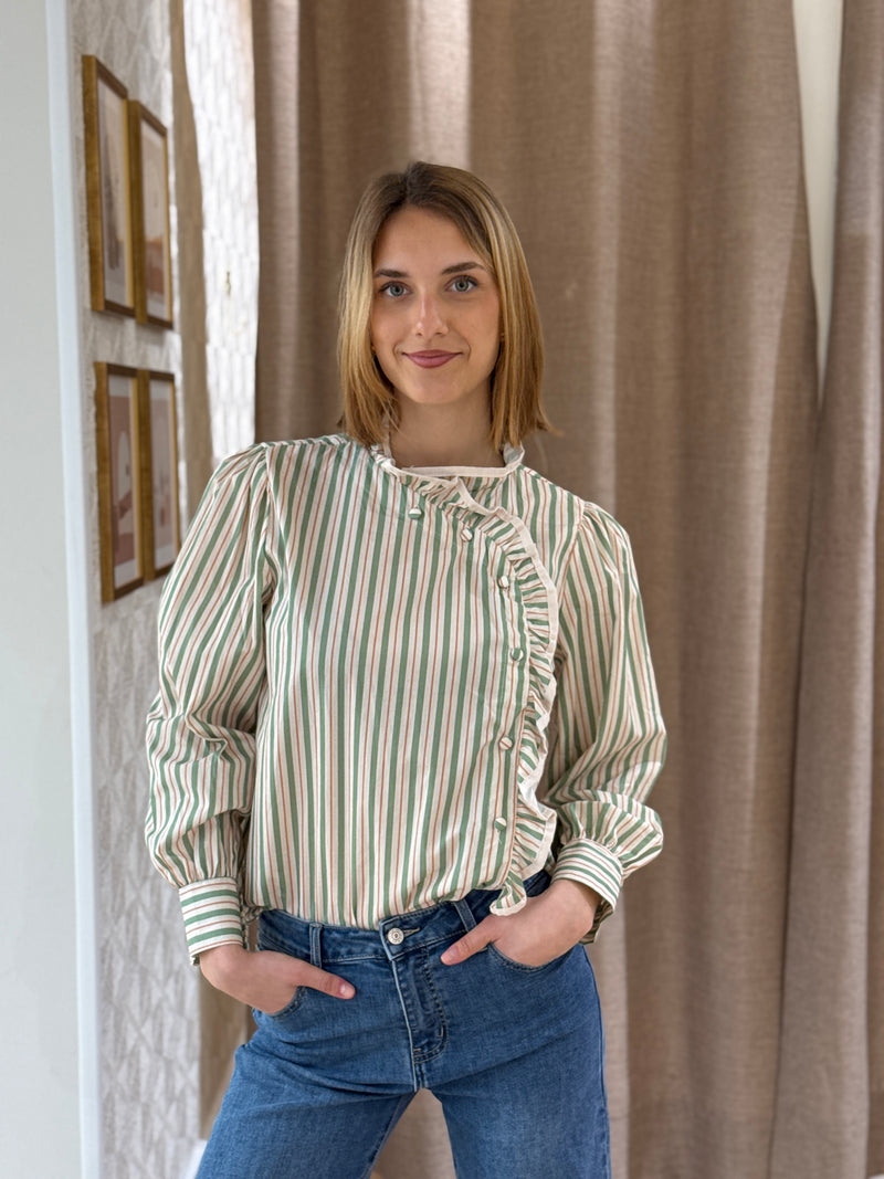 Camisa Volante Lateral Rayas Verdes