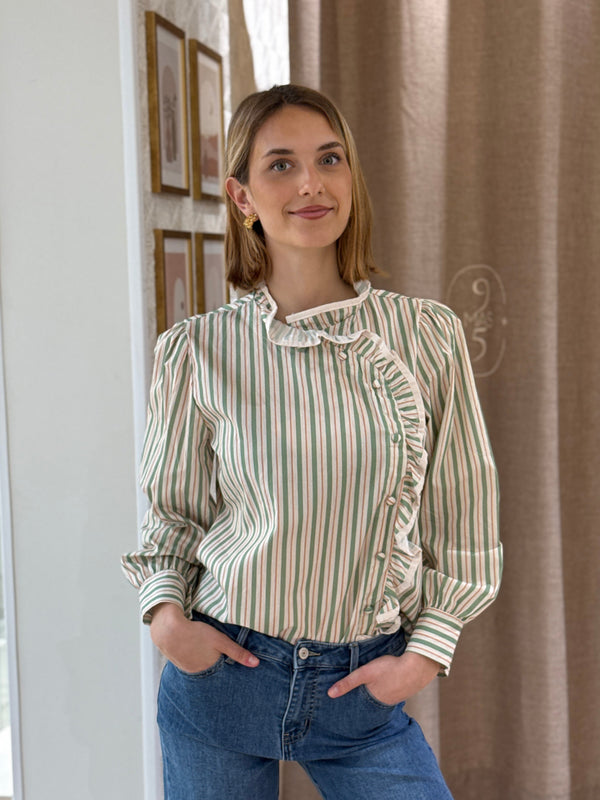 Camisa Volante Lateral Rayas Verdes