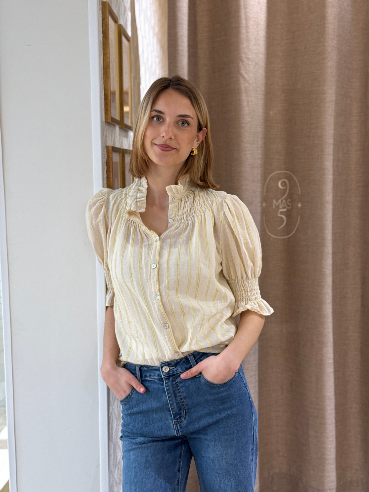 Camisa Saint Remy Efecto Lino Amarilla