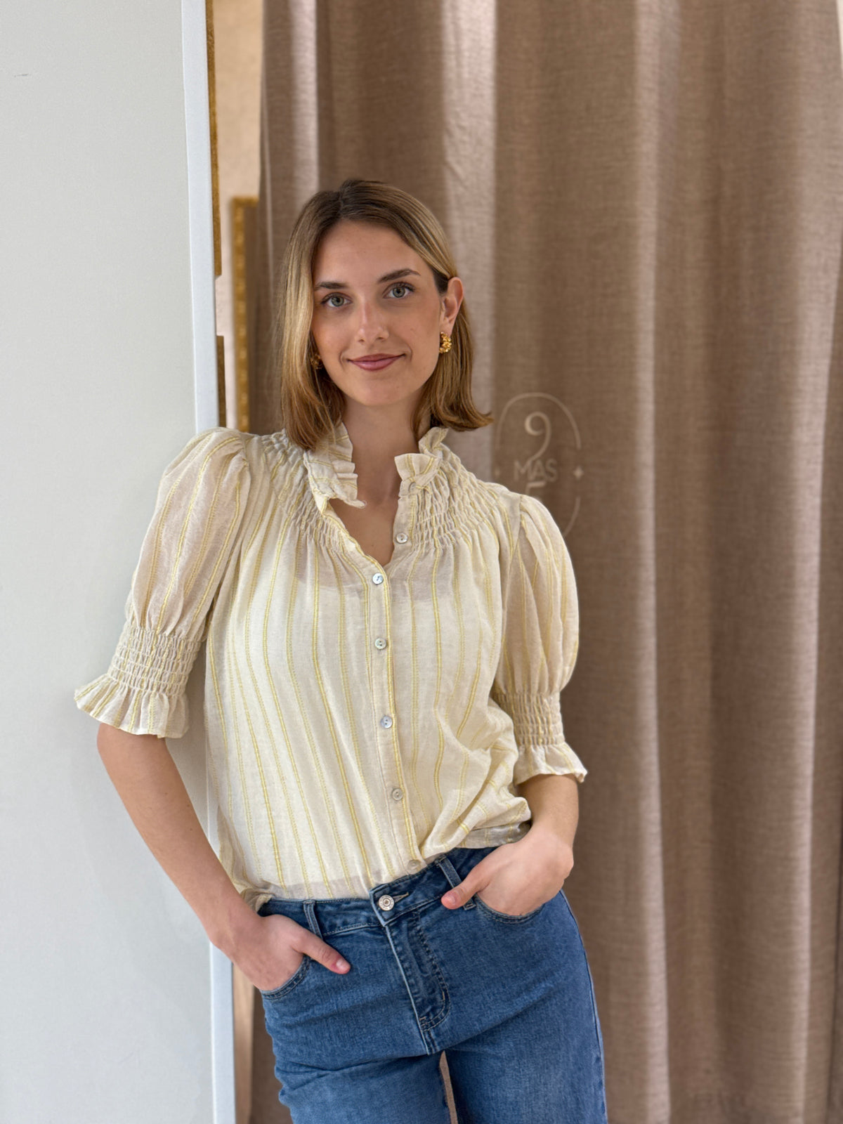 Camisa Saint Remy Efecto Lino Amarilla