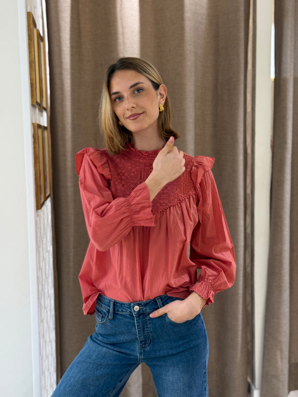 Camisa Crochet Coral