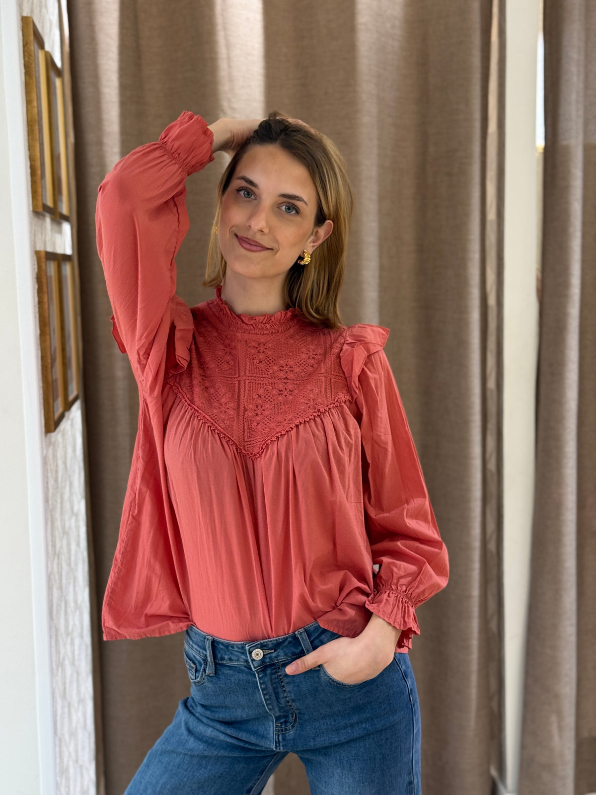 Camisa Crochet Coral