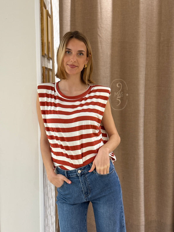 Camiseta Hombreras Rayas Teja