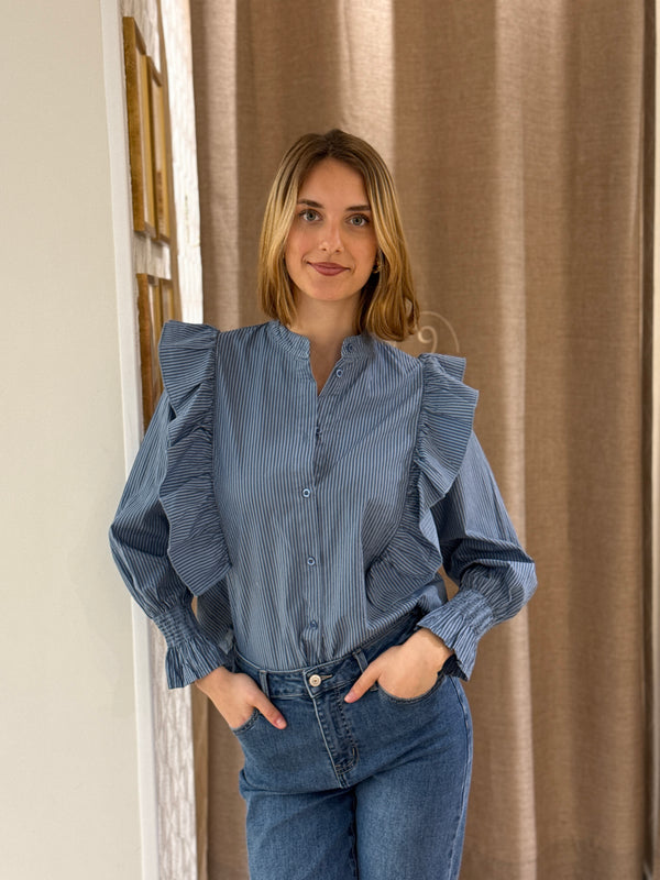 Camisa Volantes Rayas Azul