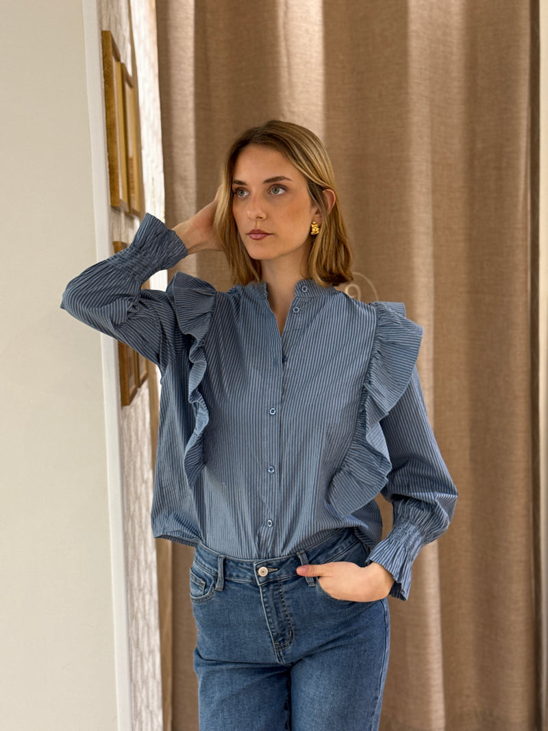 Camisa Volantes Rayas Azul