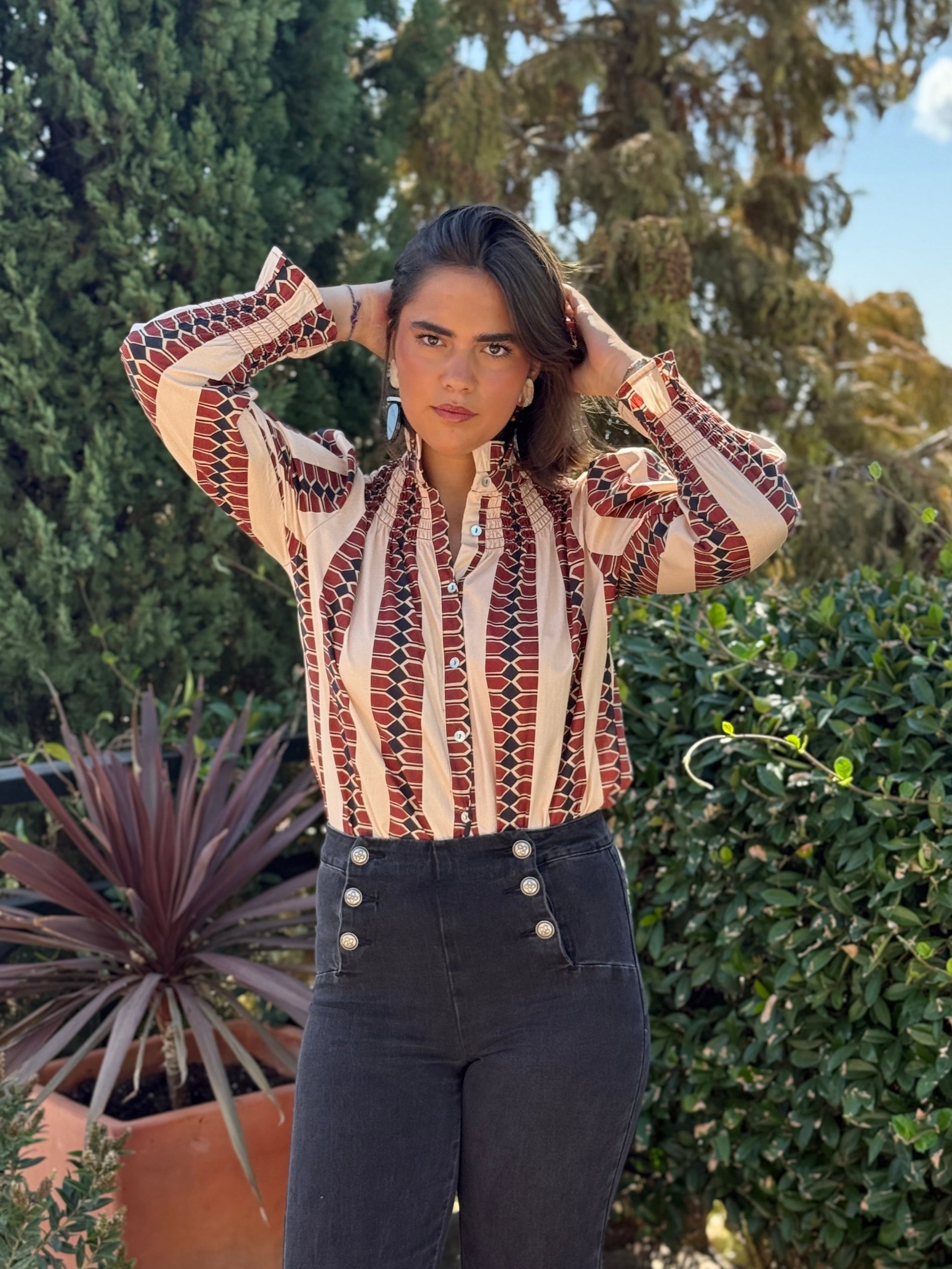 Camisa Agra Beige y Burdeos