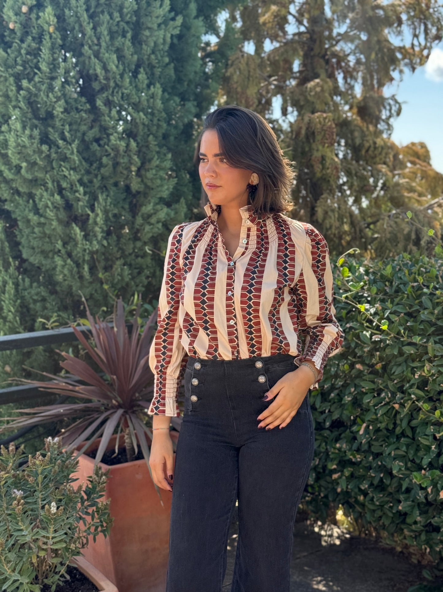 Camisa Agra Beige y Burdeos