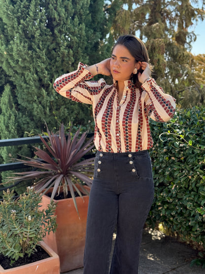 Camisa Agra Beige y Burdeos