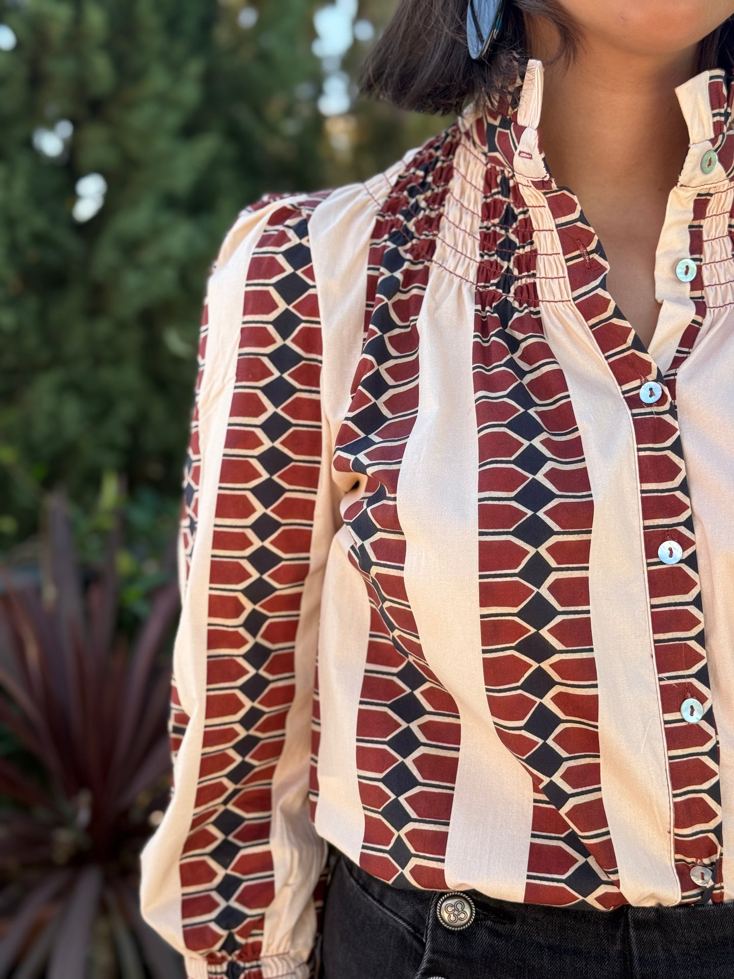Camisa Agra Beige y Burdeos