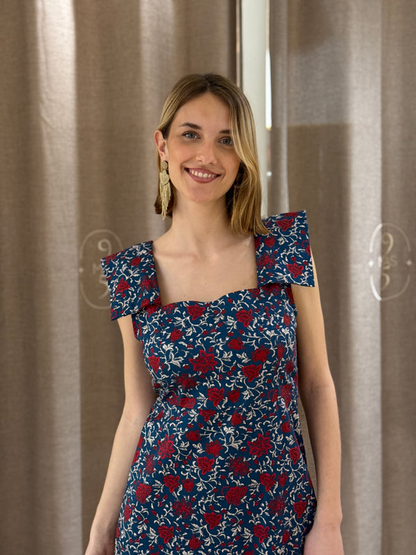 Vestido Campiña Flores Azul