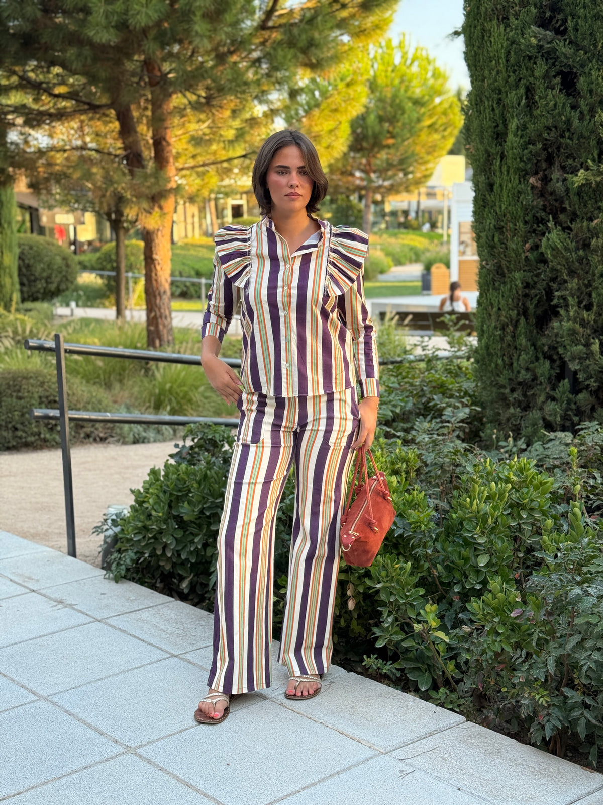 Camisa Odette Rayas Morado y Naranja