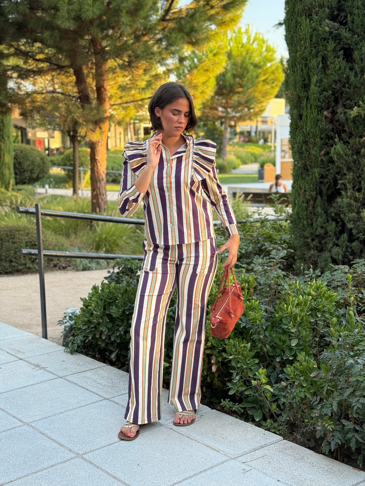 Camisa Odette Rayas Morado y Naranja