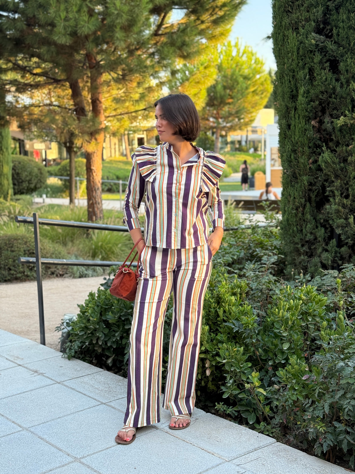Camisa Odette Rayas Morado y Naranja