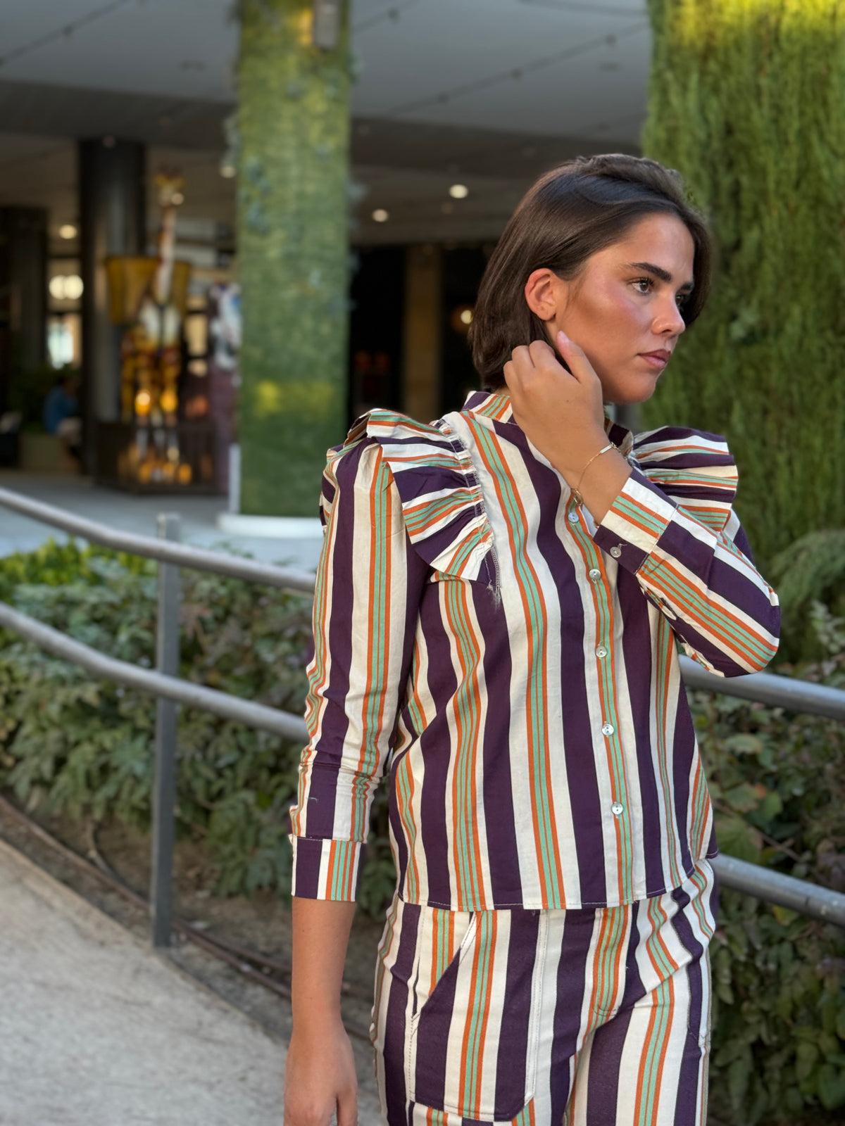 Camisa Odette Rayas Morado y Naranja