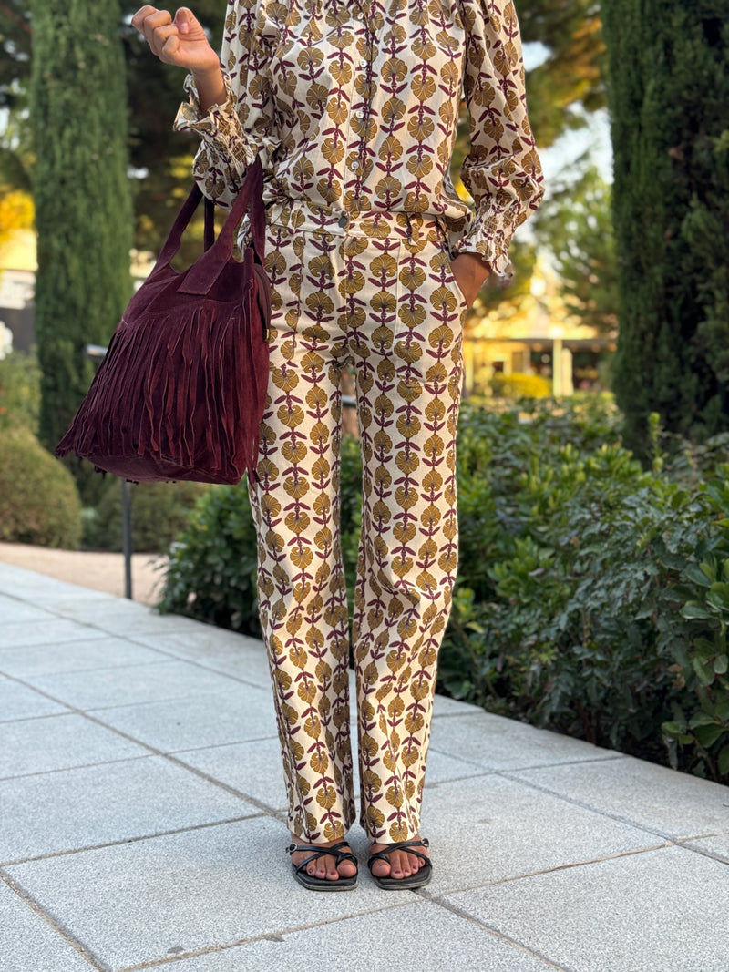 Pantalón Simone Burdeos y Mostaza