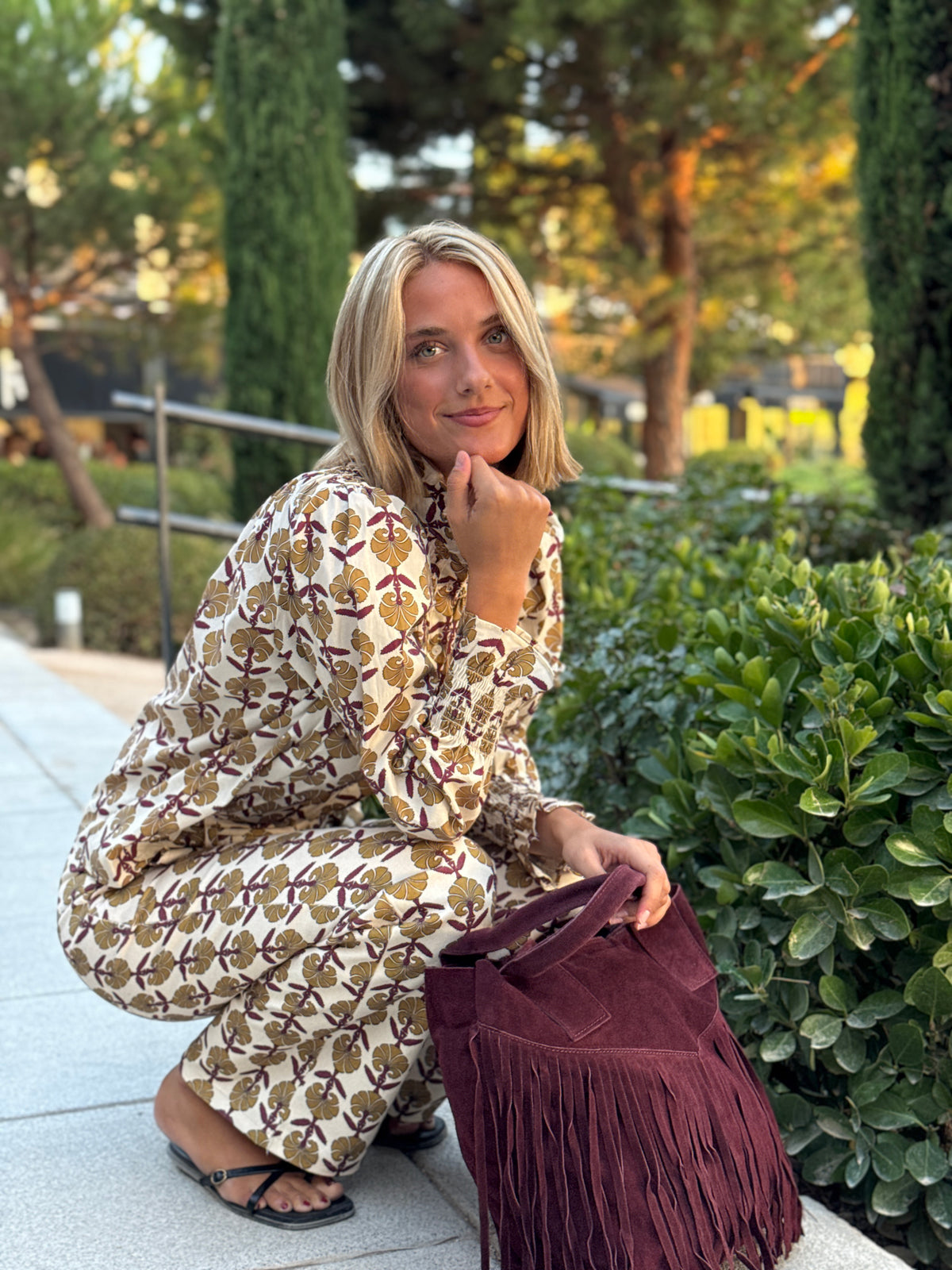 Camisa Gabrielle Mostaza y Burdeos