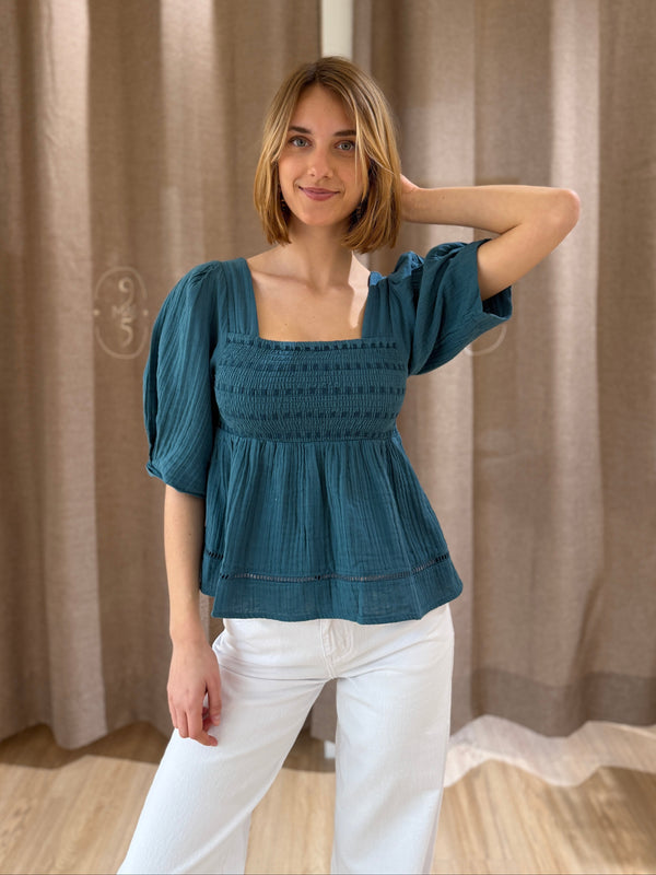 Camisa Bambula Azul Petróleo