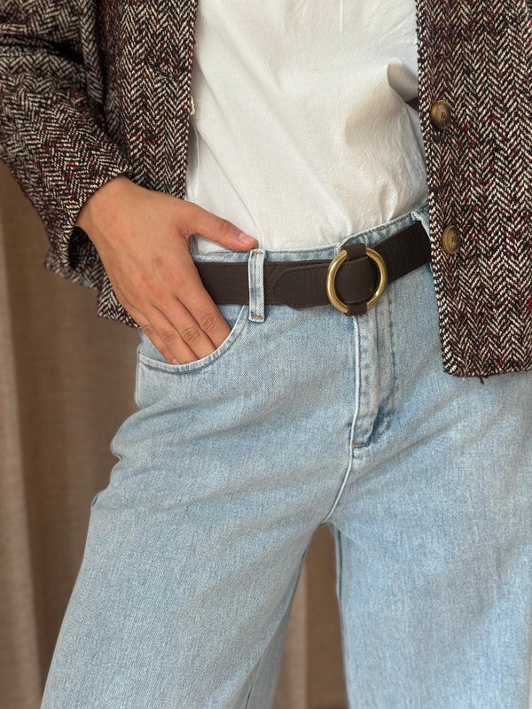 Cinturón Piel Anilla Marrón Chocolate