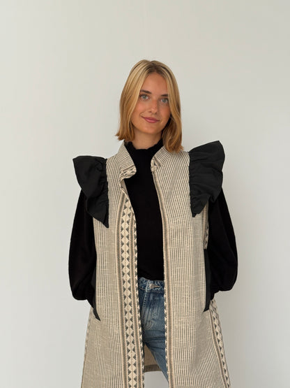 Chaleco 9MÁS5 Rayas Gris y Negro