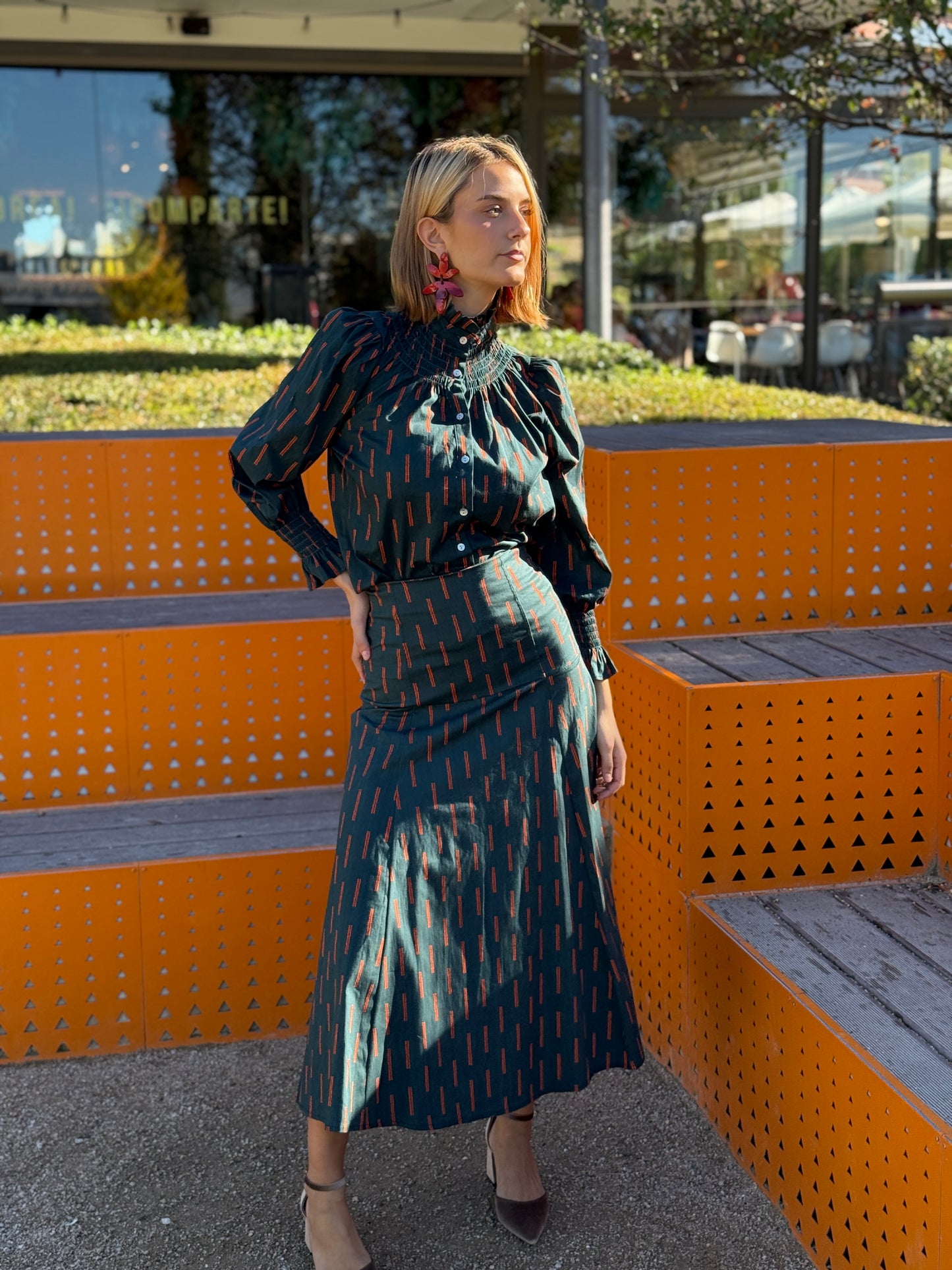 Pendientes Doble Hoja resina Naranja