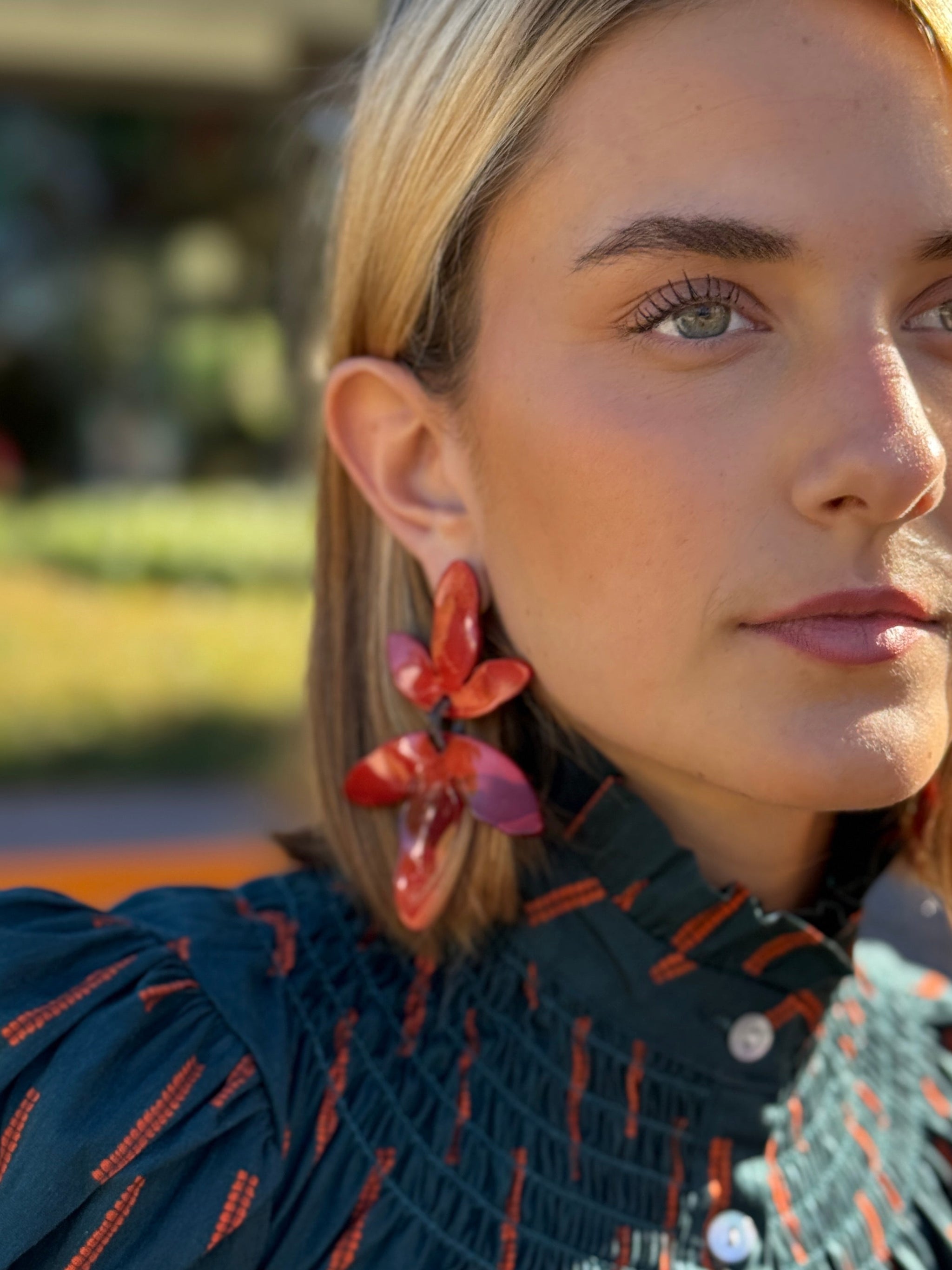 Pendientes Doble Hoja resina Naranja