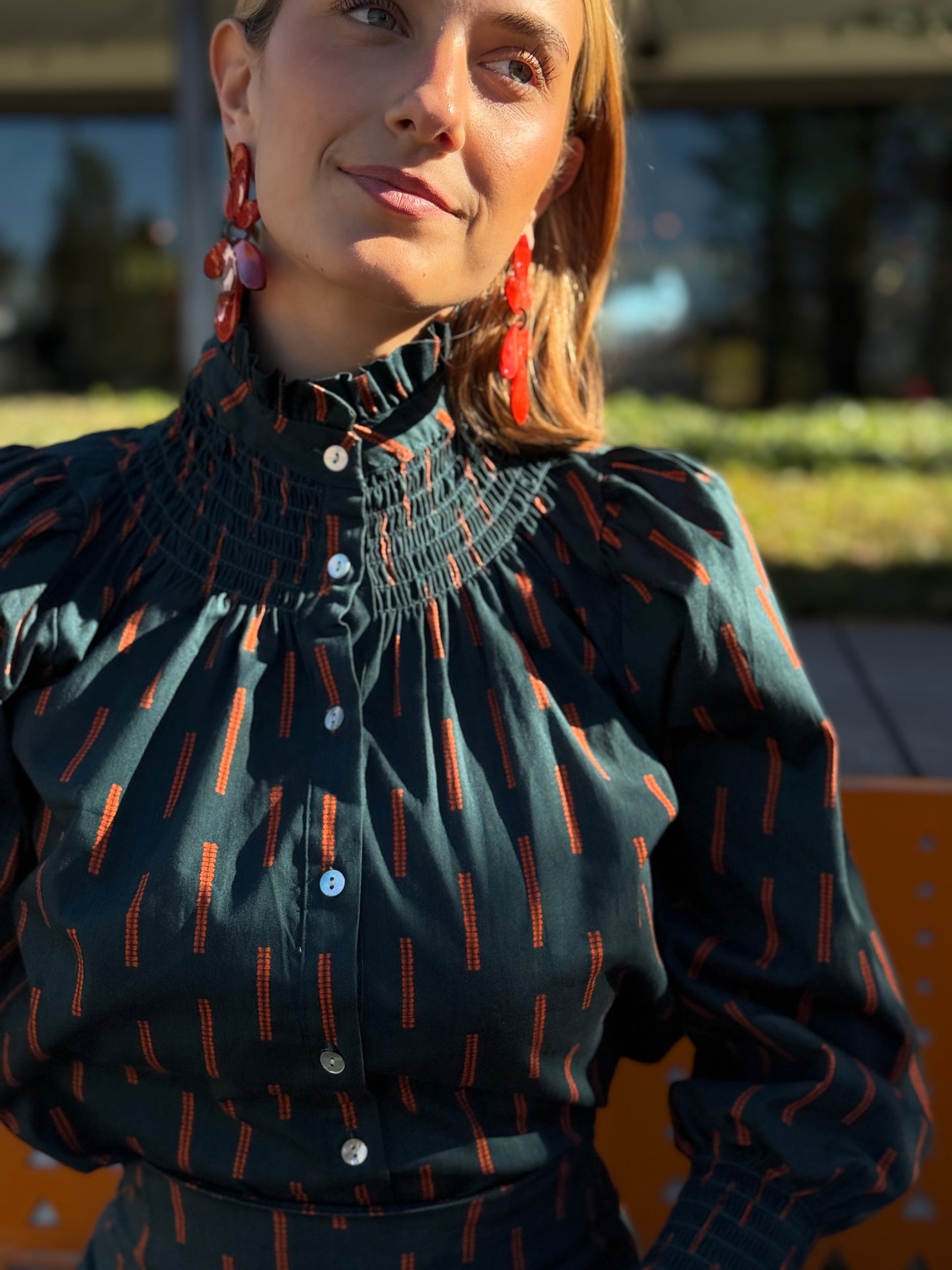 Pendientes Doble Hoja resina Naranja