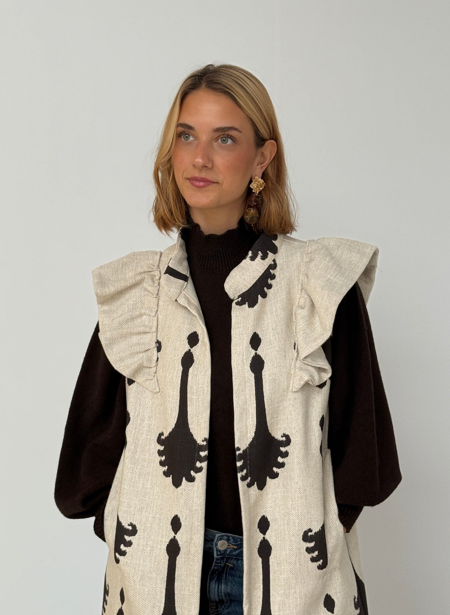 Chaleco 9MÁS5 Beige y Marrón Chocolate