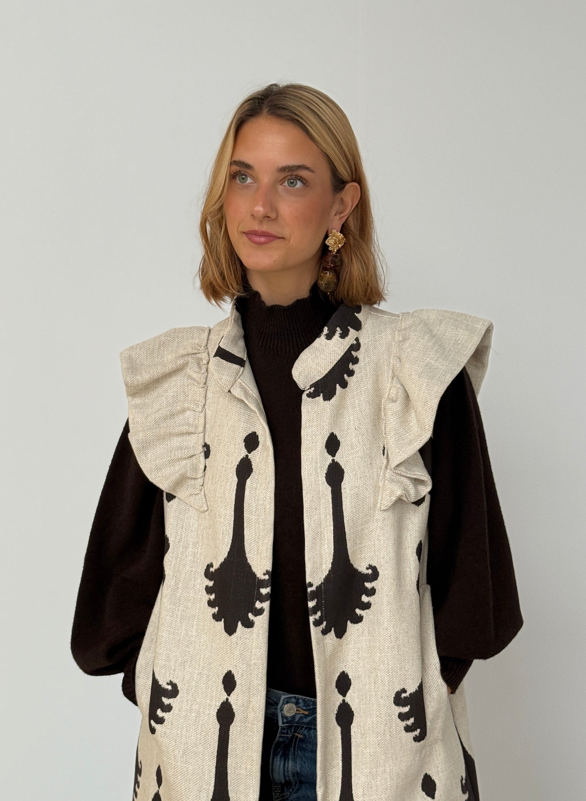 Chaleco 9MÁS5 Beige y Marrón Chocolate