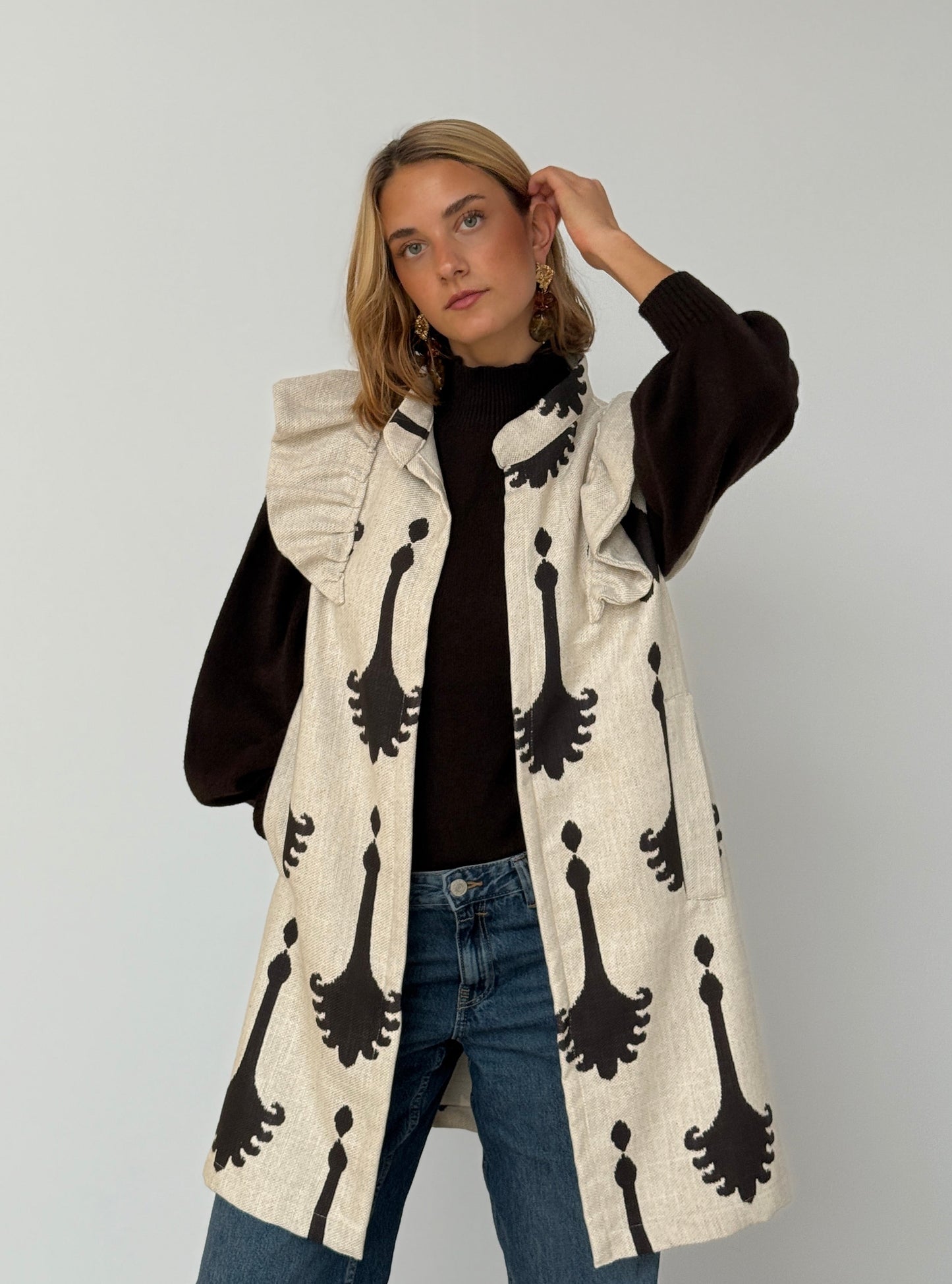 Chaleco 9MÁS5 Beige y Marrón Chocolate