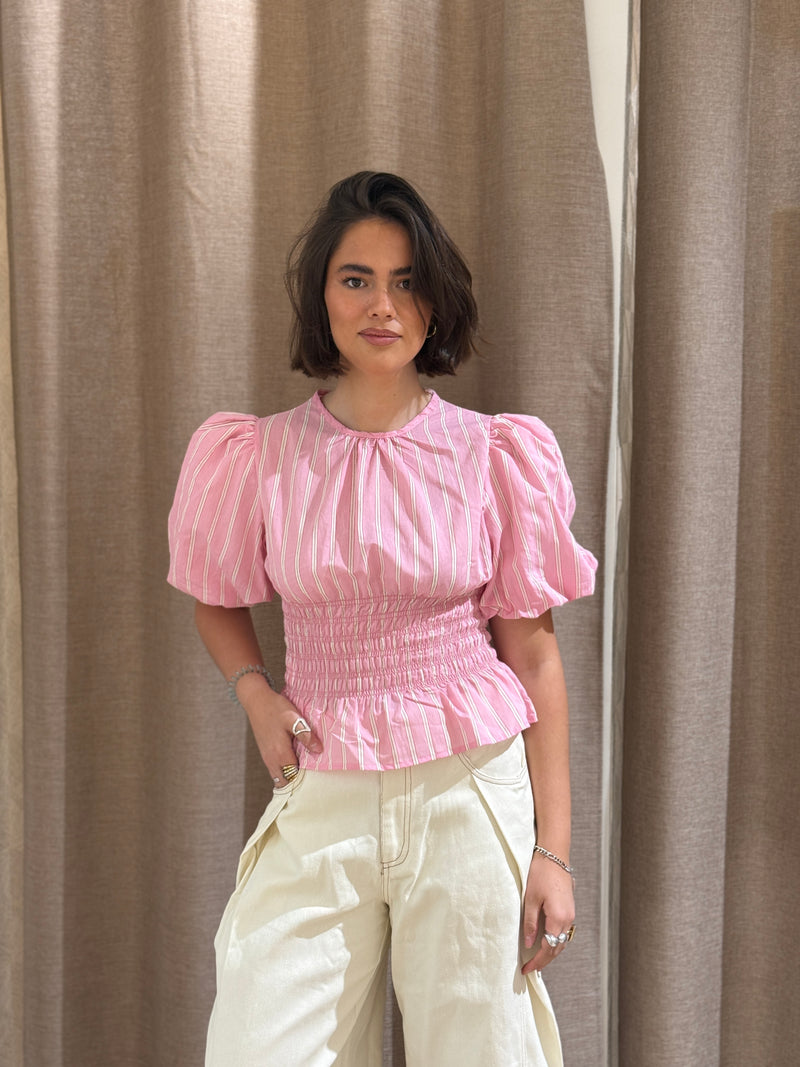 Camisa Manga Globo Rayas Rosa