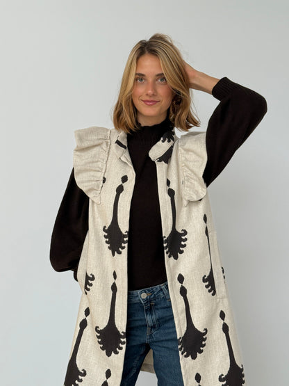 Chaleco 9MÁS5 Beige y Marrón Chocolate