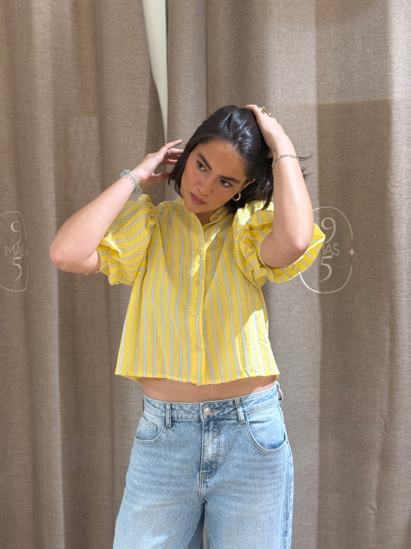 Camisa Manga Globo Rayas Amarilla