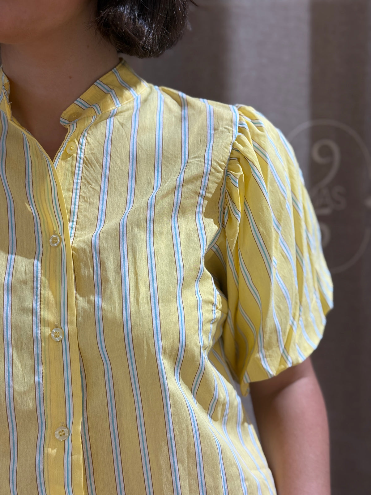 Camisa Manga Globo Rayas Amarilla