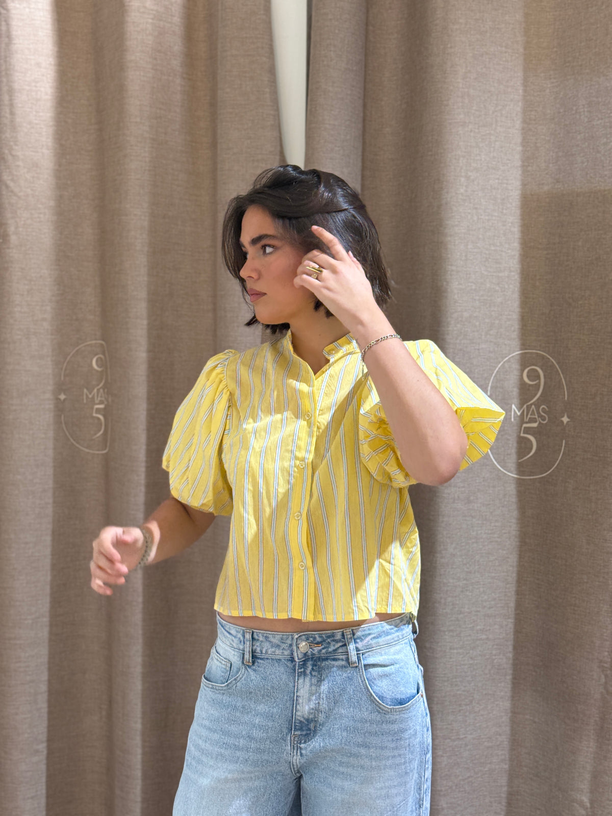 Camisa Manga Globo Rayas Amarilla