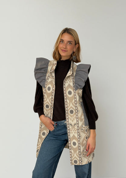 Chaleco 9MÁS5 Ikat Gris, Beige y Rosa