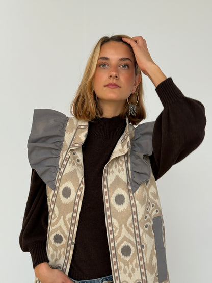 Chaleco 9MÁS5 Ikat Gris, Beige y Rosa