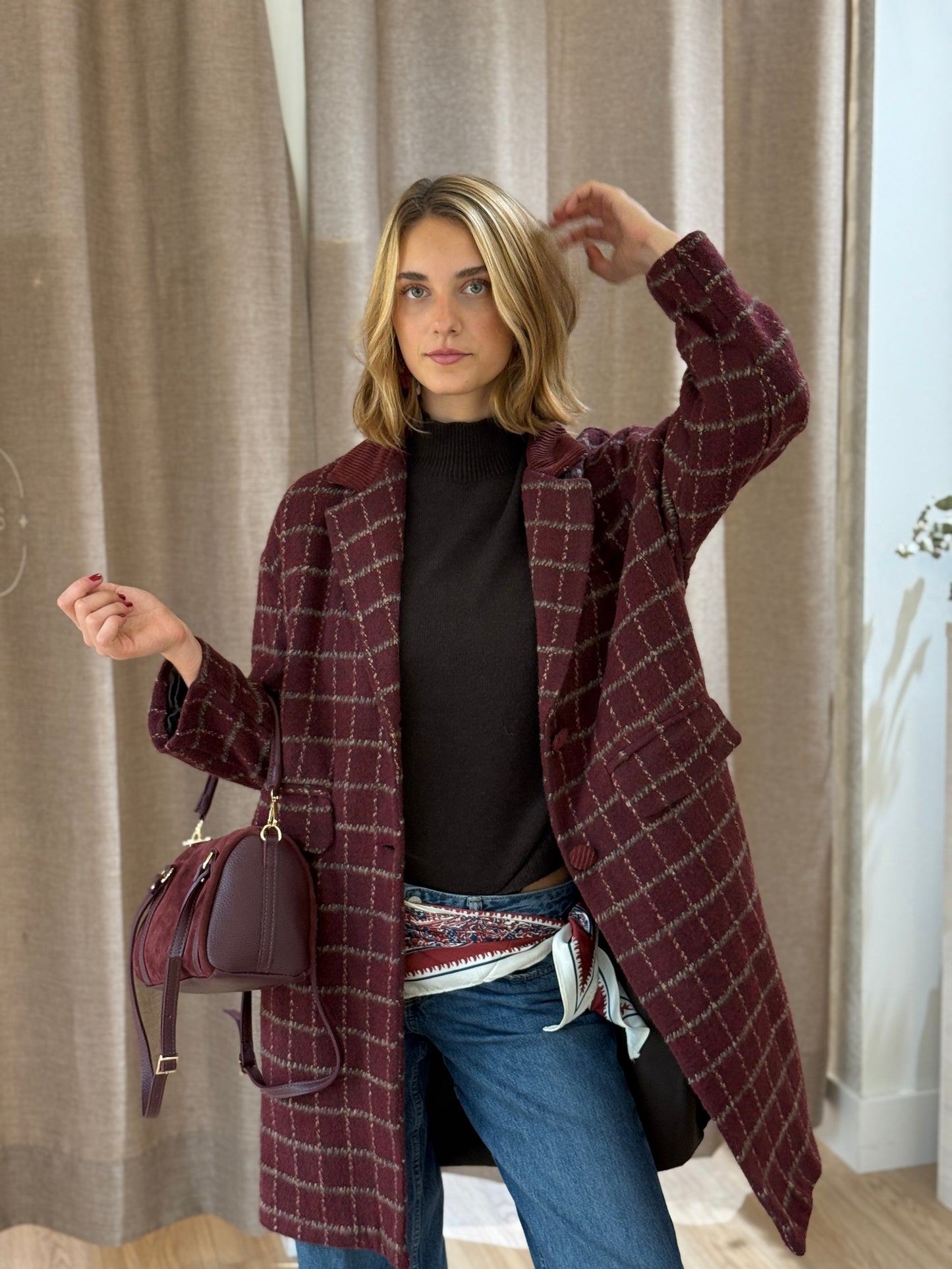 Abrigo Cuadros Burdeos