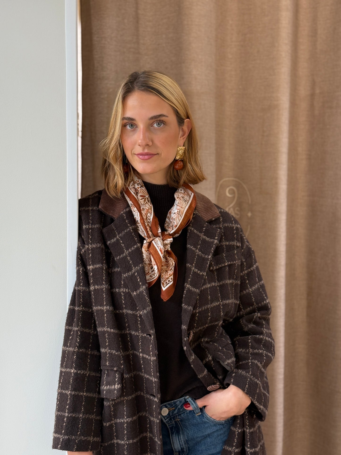 Abrigo Cuadros Marrón