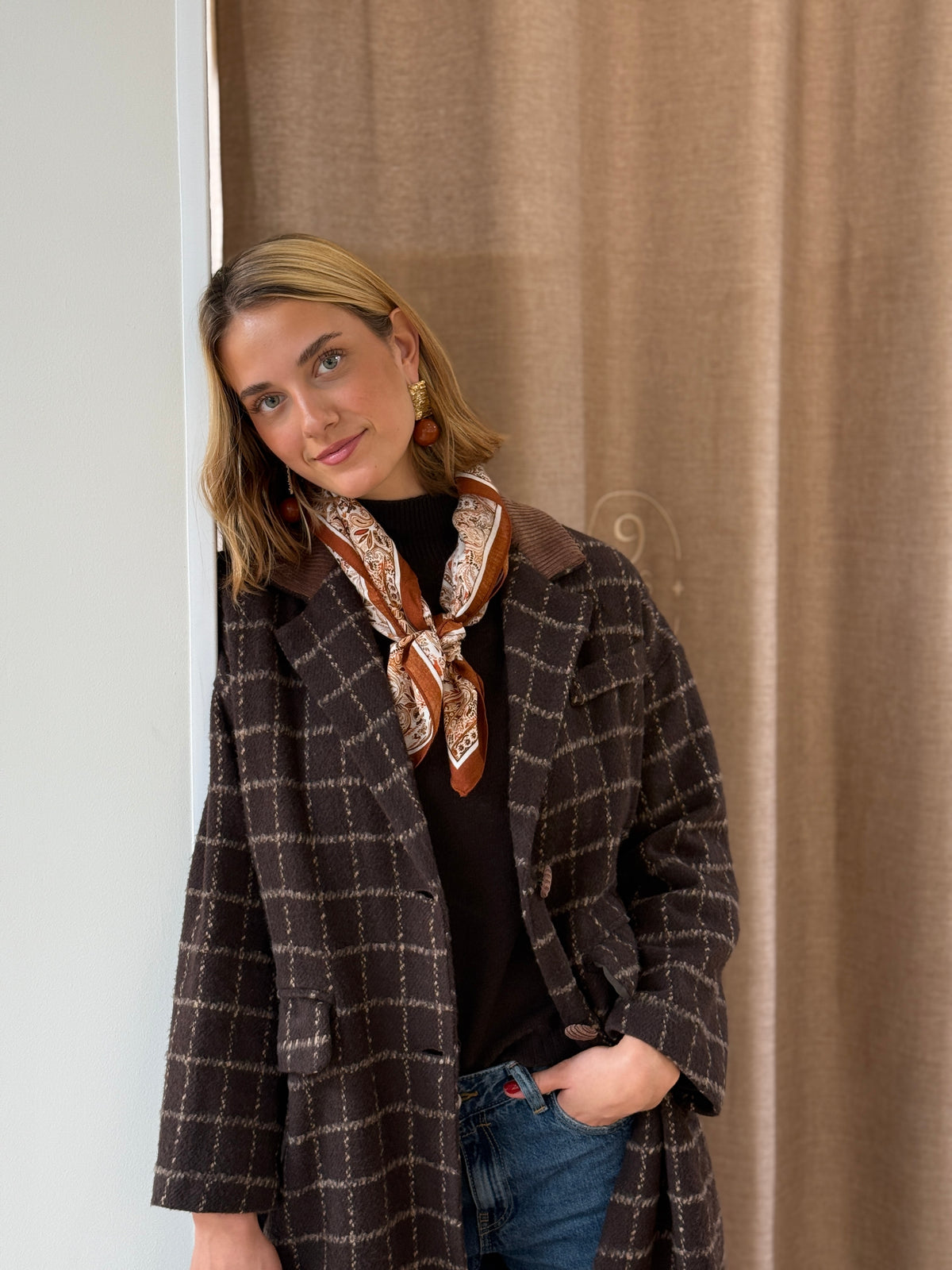 Abrigo Cuadros Marrón