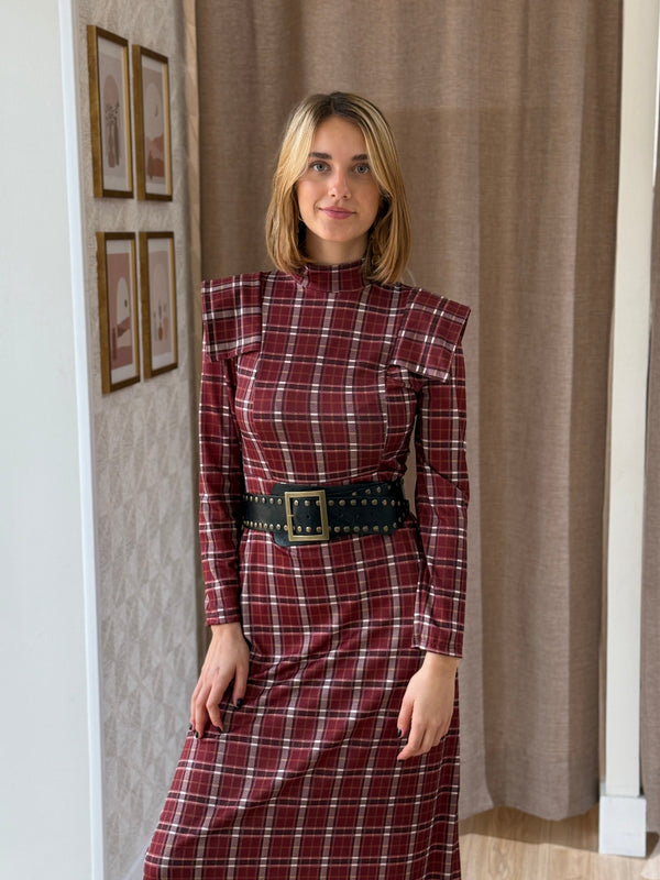 Vestido Petra Cuadros Burdeos