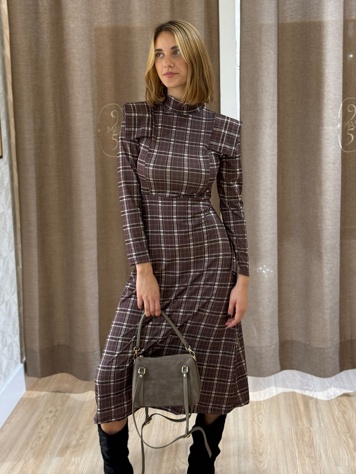 Vestido Petra Cuadros Marrón