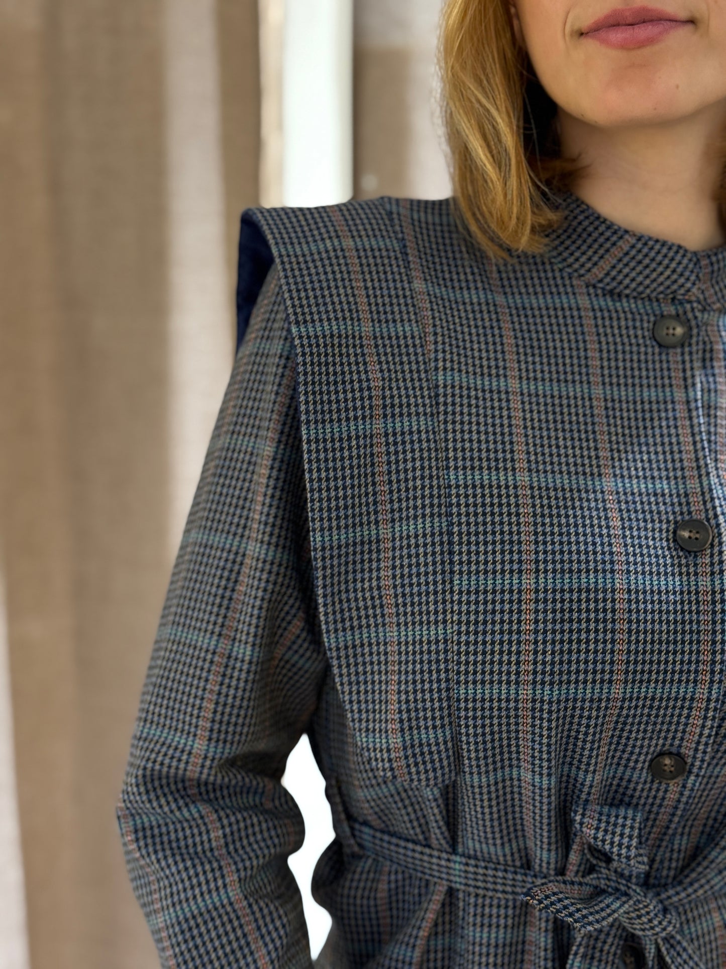 Chaqueta Hombreras Cuadros Azul