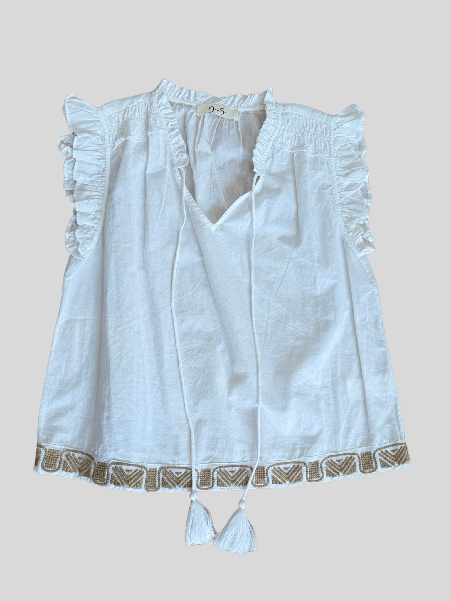 Camisa India Borlas Bordado Camel