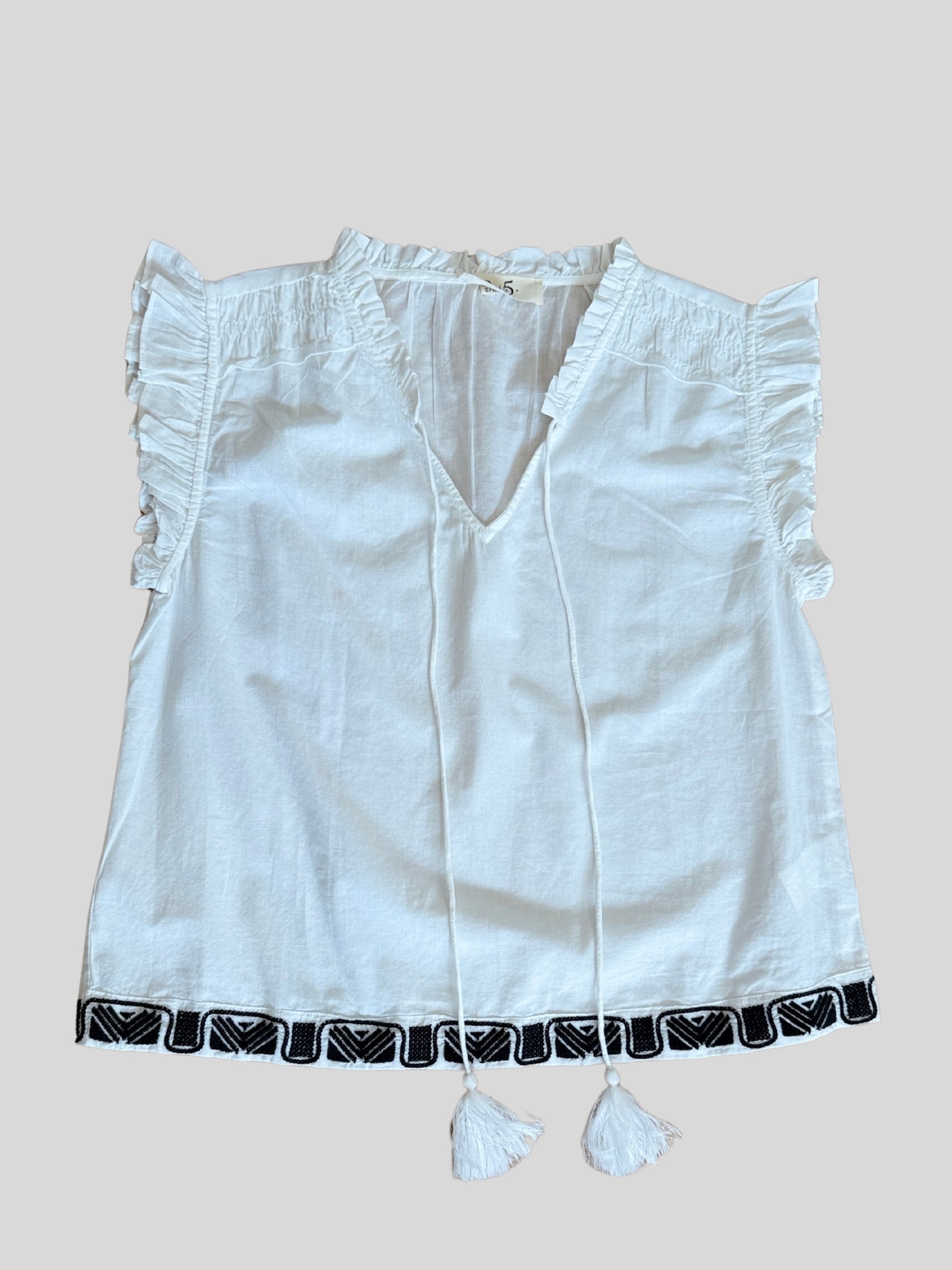 Camisa India Borlas Bordado Negro