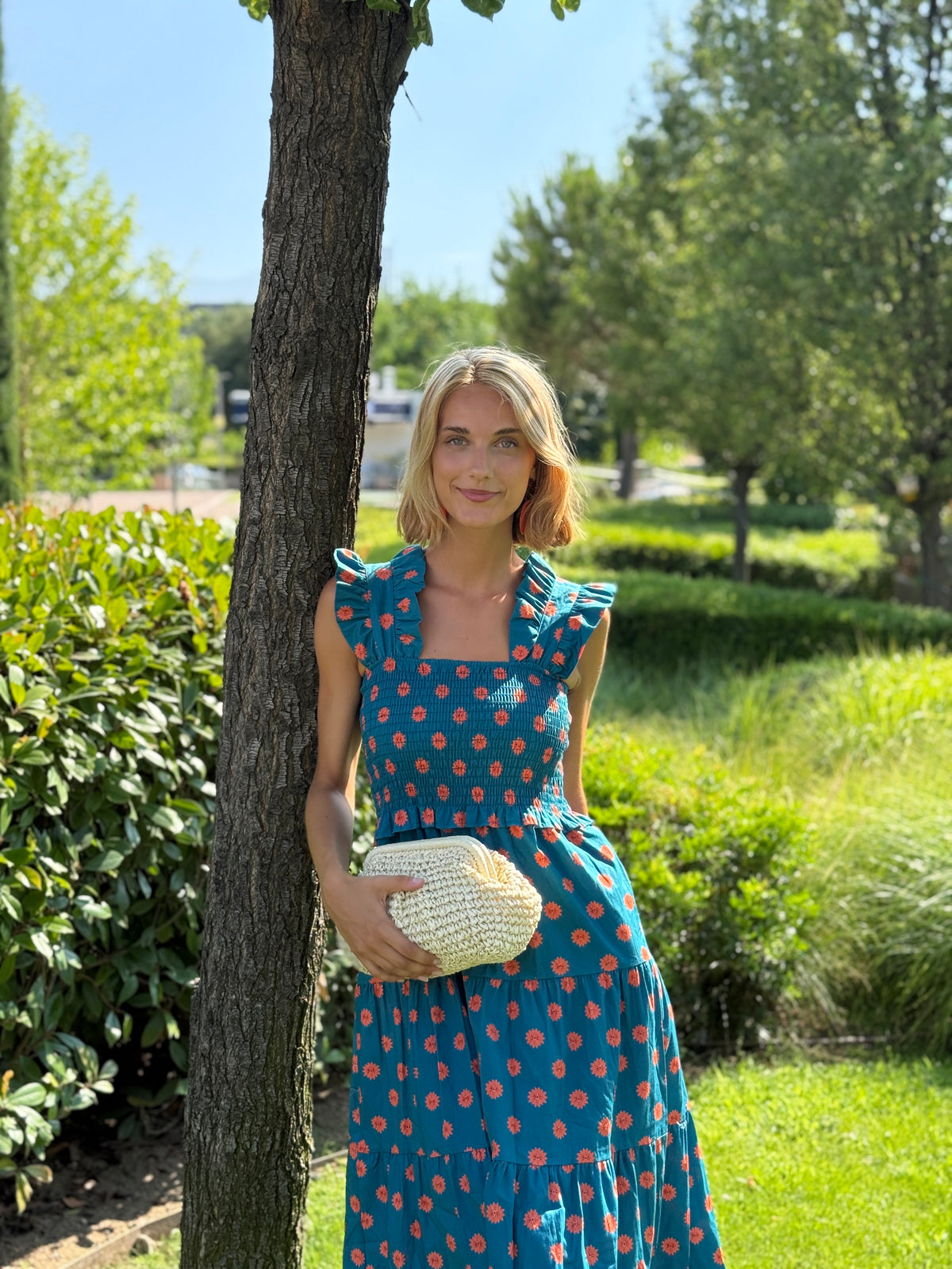 Vestido Menerbés Verde y Coral