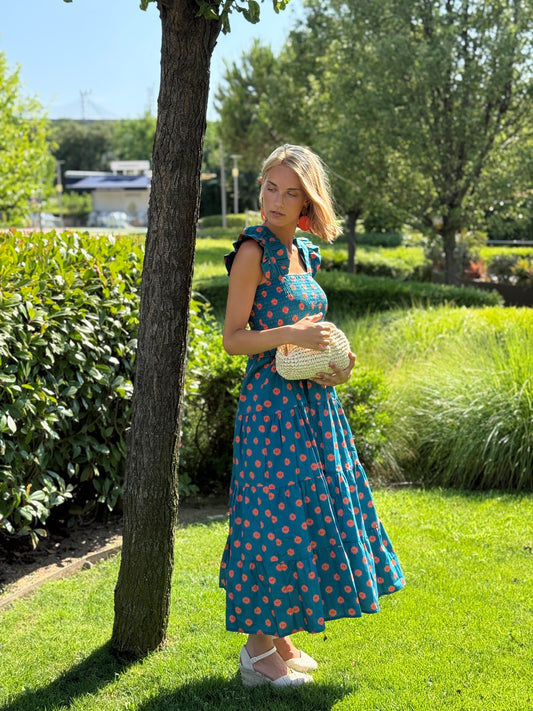 Vestido Menerbés Verde y Coral