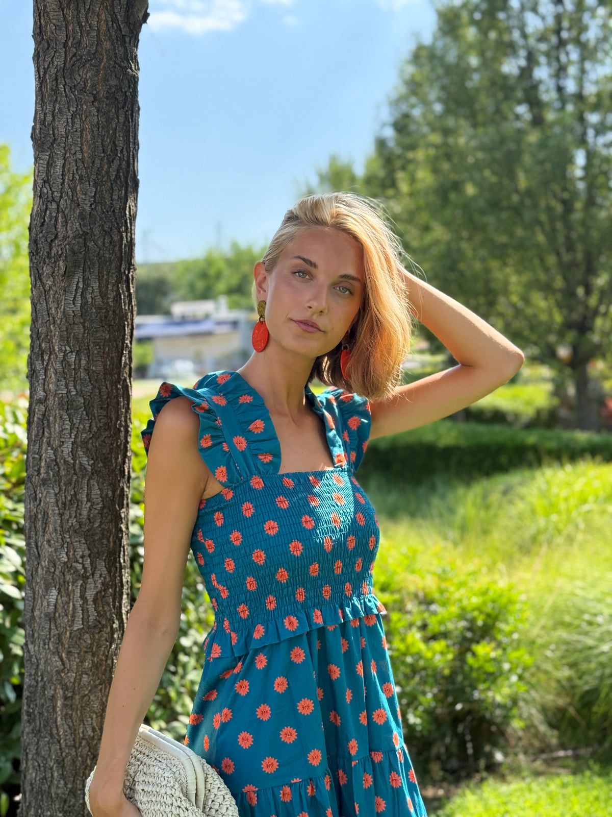 Vestido Menerbés Verde y Coral